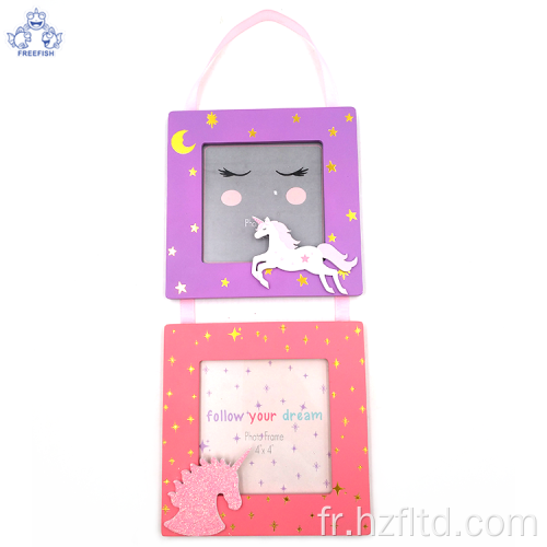 Cadre photo licorne en bois mignon pour enfants 4x4&quot;